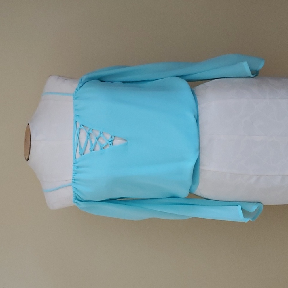 Bebe Aquamarine Cold Shoulder Spaghetti Strap Top